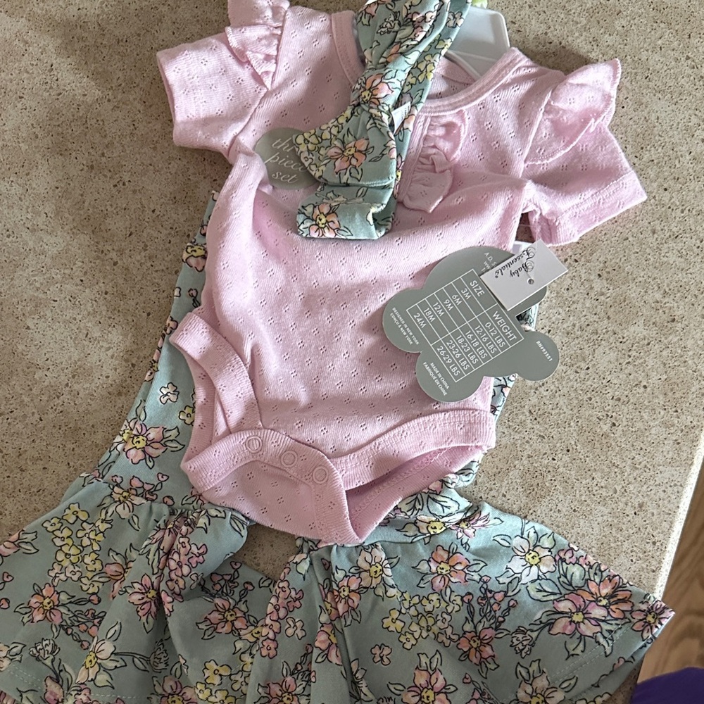 Baby Essentials Pink and Green Floral Matching Set
